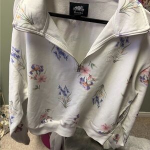 Roots White Floral Zip Sweatshirt